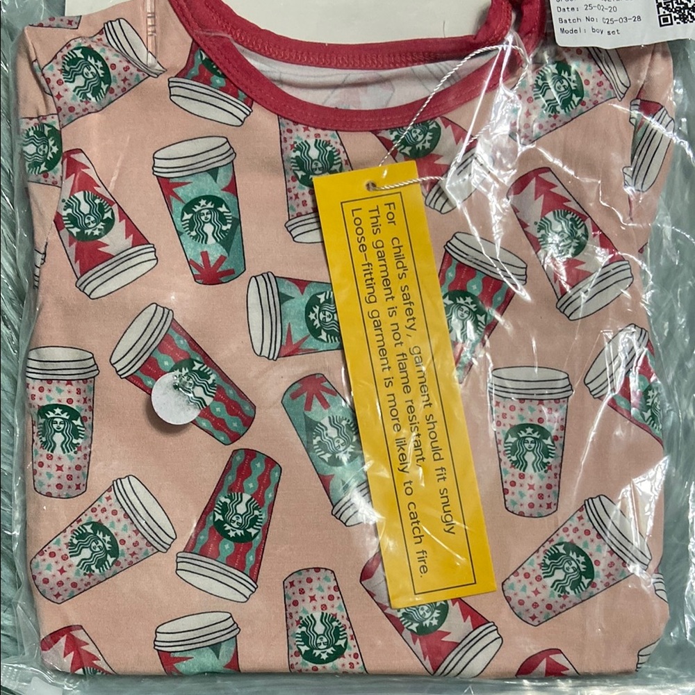 Starbucks Bamboo Pink/Red & Green Coffee Cup Pajama Set SS/LP
